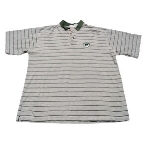 Vintage 90'sGreen Bay Packers Striped Polo Shirt Mens XL Grey Green NFL Cotton